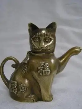 12CM Retas Tibeto vario pasisekė katė skulptūra arbatinukas Tibeto žodis vario Didmeninė bronzos