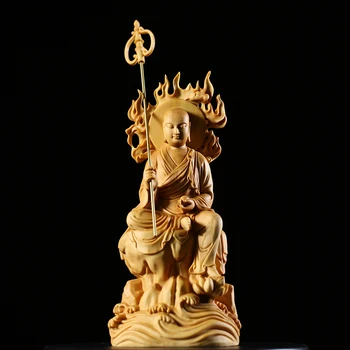 15cm Medžio Drožyba Tibeto Karalius Buda Skirta Buda Statulos, Skulptūros Amatų Namų Puošybai Liepsna Tibeto Buxus Skulptūra