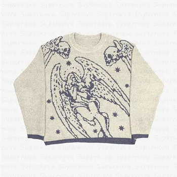 2023 rudenį ir žiemą berniukų megztiniai megztinis mergaitėms mados 90-ųjų retro gotikos drabužių kaukolės modelis apdaila y2k megztinis drabužiai