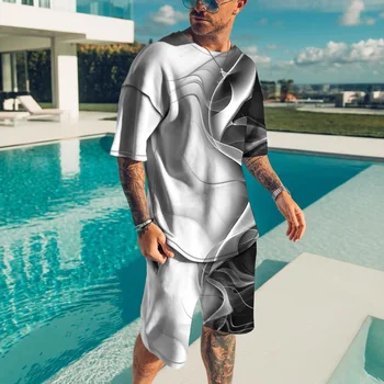 2023 vyrų vasaros aprangą trumpomis rankovėmis t-shirt mados nustatyti 2 gabalas streetwear 3D atspausdintas sporto paplūdimio šortai vyriški sportiniai