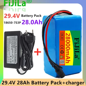 7s3p 24V 28Ah 18650 Baterija li-ion baterija 29.4 v 28000mAh Elektrinis dviratis mopedas /Li-ion baterija su BMS+ kroviklis