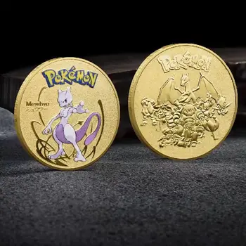 Aukso Pokemon Monetų Metalo Mewtwo Monetų Anime Progines Monetas, Charizard Pikachu Aukso Pokemon Kortas Apvalios Metalinės Monetos Žaislai