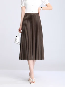 Aukštos juosmens ilgio moterų sijonas linijos, elastinga plisuotos blauzdos ilgis kieto tiesiog klasikinis moterų apačioje plonas vasaros y2k sijonas 2022