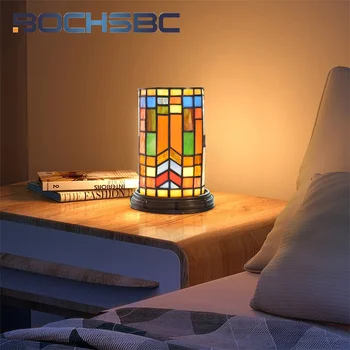 BOCHSBC Tiffany vitražas stalo lempos trijų tonų šviesos art Deco hotel valgomasis, svetainė, miegamasis, studijų LED lempa