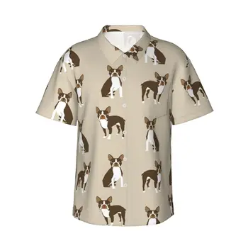 Bostono Terjeras Šuo Mens Atsitiktinis Havajų Marškinėliai Trumpomis Rankovėmis Mygtuką Paplūdimys Marškinėliai Tropinių Gėlių Marškiniai