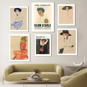 Egonas Schiele Paroda Eskizai Portretas Šiaurės PostersWall Meno Drobė, Tapyba ir grafika Sienos Nuotraukas Gyvenimo Kambario Dekoro