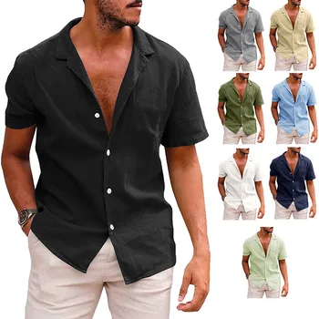Karšto pardavimo vasaros atvartas vientisos spalvos trumpas rankovėmis marškinėliai mygtuką vyriški medvilniniai skalbiniai, marškiniai, vyriški drabužiai