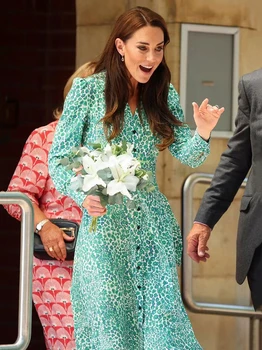 Kate Middleton Elegantiškas Ilgomis Rankovėmis Suknelė Spausdinti Podiumo Suknelės