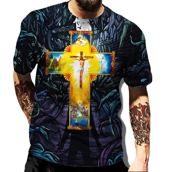 Krikščionių Jėzus 3D Atspausdintas Marškinėliai Vyrams T-shirt O-kaklo trumpomis Rankovėmis Viršūnes Derliaus Unisex Gatvės Apranga Tees Vyrų Drabužiai.