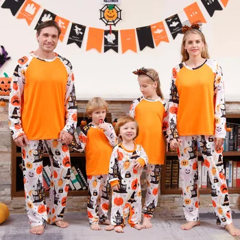 Laimingas Halloween Party Drabužius Šeimos Atitikimo Komplektus Mama, Tėtis, Vaikai Pižama Nustatyti Kaukolė Spausdinti 2Piece Namų Tiktų Palaidi Sleepwear