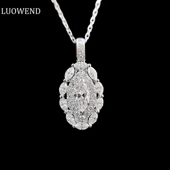 LUOWEND 18K Balto Aukso Karoliai Prabanga Geometry Dizainas Nekilnojamojo Diamond Karoliai Pakabukas Moterų Reitingo Pokylių Aukštos Papuošalai