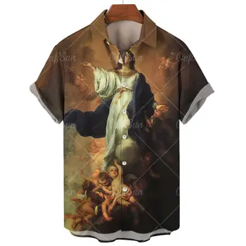 Naujas Cool Mergelės Marijos Spausdinti Marškinėliai 3d Mados Vyrų Drabužiai Gatvės Retro VYRIŠKI T-Shirt Hip-Hop Atsitiktinis Negabaritinių Marškinėliai Vyrams