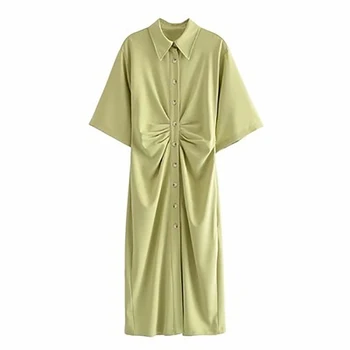 Naujas Moterų Atvartas, Plisuotos Dekoratyvinis Marškinėliai Stiliaus Suknelė