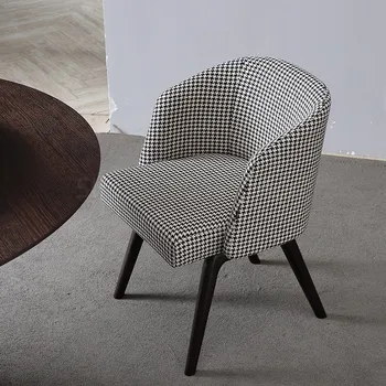 Nordic Light Luxury Medžio Masyvo Valgomojo Kėdė Paprasta Namų Restoranas Valgomojo Kėdės Baldų Dizaineris Houndstooth Kūrybos Kėdės
