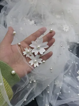 Platus 160cm 3D Gėlė Su Perlų Tiulio Tinklelio, Fabrice Nuotakos Weddding Suknelė Siuvimo Reikmenys 2023 Naujas