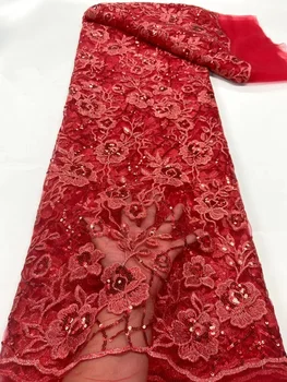 Prancūzijos Nėrinių Audinio 2023 Aukštos Kokybės Siuvinėjimo Net Šalies Vestuvių Suknelė Moterims Raudona Afrikos China Tiulio Išsiuvinėti Nigerijos Akių