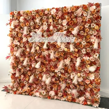 Rose Dahlia Rūkas Eukalipto Lapų Vestuvių Fonas Dekoro 5D Patenka Spalvos Audinio Gėlių kompozicijų Užuolaidų Kabo Augalų Sienos