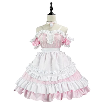 Saldus Mielas Pink Lolita Dress Mergaitė Moterų Plius Dydis 5XL Seksualus Kambarinės Apranga Retro Japonų, prancūzų Kambarinės Uniforma Suknelė Cosplay Kostiumas