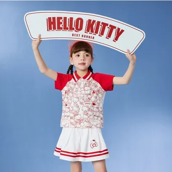 Sanrio Hello Kitty Viršuje Drabužių Vasaros Vaikų Polo Trumpomis Rankovėmis Kawaii Mielas Anime Ir Animacinių Filmų Mergina Pusė Rankovių Spausdinimo T-Shirt