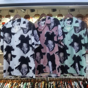 Stock WACKO MARIA Marškinėliai Aukštos Kokybės Portretas Visą Spausdinti Trumpas rankovėmis Megztinis Negabaritinių Havajų Marškinėliai Vyrams, Moterims