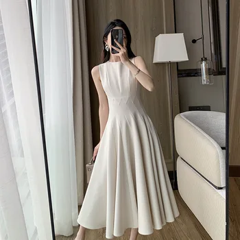 SuperAen korėjos Stiliaus Berankovis Suknelė 2023 Vasaros Nauji Aukštos Juosmens Office Lady Ilga Suknelė Moterims