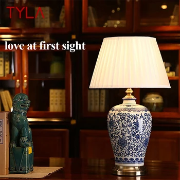TYLA Šiuolaikinės Keramikos Stalo Lempos, LED Tamsos Kinijos Mėlynos Ir Baltos spalvos Porceliano Stalo Šviesos Namų Gyvenamasis Kambarys Miegamasis