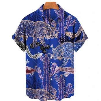 Unisex 2022 m. Vasarą Havajų Marškinėliai Vyrams 3d Gyvūnų Spausdinti Marškinėliai Vyrams, Moterims Angry Cat Modelis trumpomis Rankovėmis Prarasti Kvėpuojantis Viršuje 5xl
