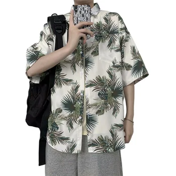 Vasaros Atsitiktinis Havajų Retro Floral Tree Spausdinti Vyrai Trumpas Rankovės Marškinėliai Paplūdimys Streetwear Negabaritinių vyriškos Palaidinės Vintage Drabužių