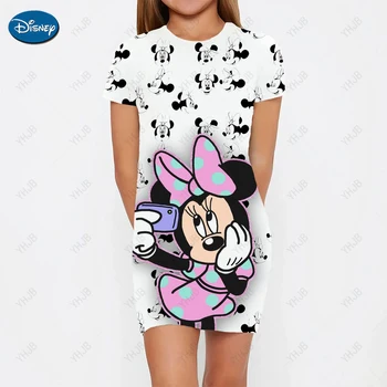 Vasaros Vaikų Drabužiai Disney Mickey Mouse Mielas Gatvės Stilius, Spausdinta Mergaičių Apvalios Kaklo Suknelė Cartoon Vaikų Vasaros Naujas