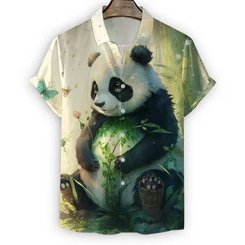 Vasaros vyriški Marškiniai 3d Giant Panda Spausdinti Vyras Negabaritinių Marškinėliai Vyrų Atsitiktinis Atvartas, Viršuje Kasdien Trumpas Rankovės Atostogų Drabužių 5xl