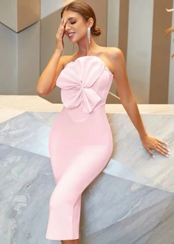 WillBeNice 2023 Vasarą Moterys Rožinė Tvarstis Suknelė Stebėjimo gėlių Elegantiškas Šalis Klubo Bodycon Suknelės