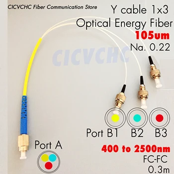 Y 1x3 Tipas FC-FC energijos fiber optic patch cord, megztinis, 105um, Na0.22, 3m, 400nm iki 2500nm