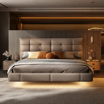 Šviesos prabanga pakabos oda lova, miegamojo, italijos minimalistinio dvigubai